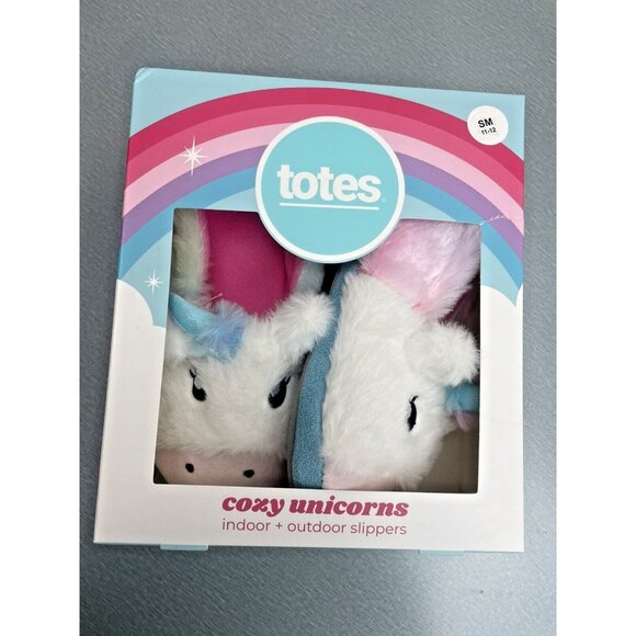 NEW Totes Kids Unicorn Slippers Size Small 11-12  Toddlers Plush Upper & Lining - Picture 2 of 7